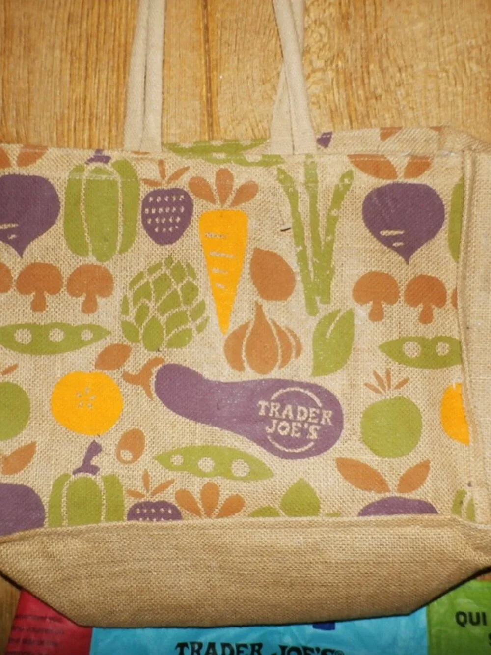 Lot of 2  NEW  Trader Joe's Reusable Tote Bags  Medium Jute Cotton Burlap